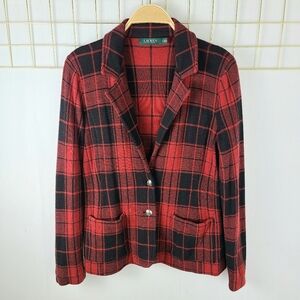 Lauren Ralph Lauren Tartan Plaid Wool Cashmere Blend Knit Blazer